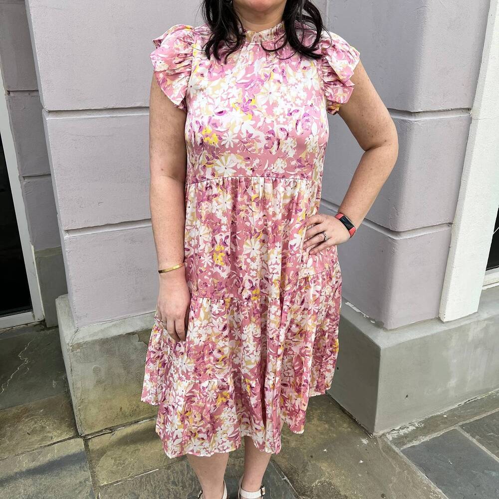 NEW PINCH floral tiered midi dress in pink